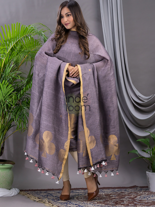 Pigeon Blue Cotton Linen 2-Piece Set Kurti & Dupatta (UNSTITCHED) - 124