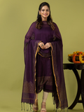 Handwoven Jamdani cotton Unstitched 2-piece Kurti | Aubergine Purple