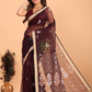 Silk Jamdani Saree With Burgundy Red Brown - 155