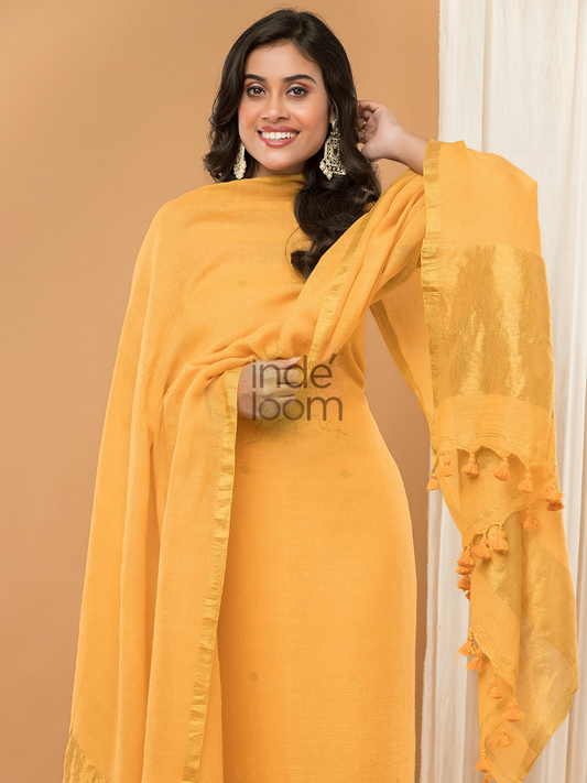Sunshine Yellow color Jamdani 2-Piece Set Kurti & Dupatta (UNSTITCHED) - 161