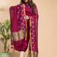 Cherry Red Linen X Line 2-Piece Set Kurti & Dupatta (UNSTITCHED) - 102