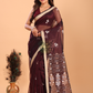 Silk Jamdani Saree With Burgundy Red Brown - 155