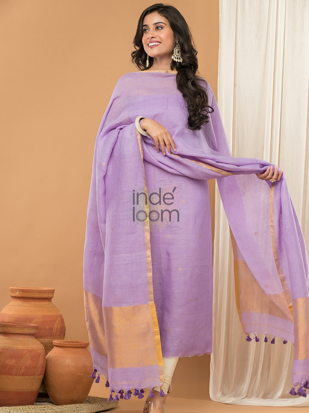 Linen Jamdani Unstitched 2-Piece Kurti  |  Plum Purple