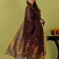 Handwoven Jamdani Linen Unstitched 2-piece Kurti | Dark Chocolate Brown