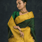 Pure handloom Korvai Silk Cotton Lakshadeepam Saree in Forest Green and Yellow Border - 111