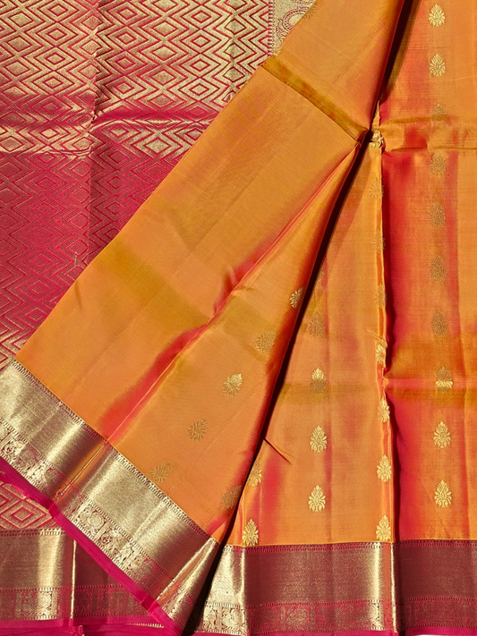 Traditional Kanjivaram Semi Silk Sarees | Bright Orange
