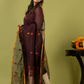 Handwoven Jamdani Linen Unstitched 2-piece Kurti | Dark Chocolate Brown