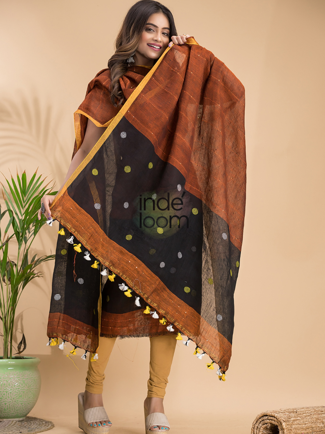 Saddle Brown | Handloom Jamdani Linen Unstitched 2-Piece Kurti