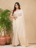 Tissue Linen Handloom Saree With Linen White - 018