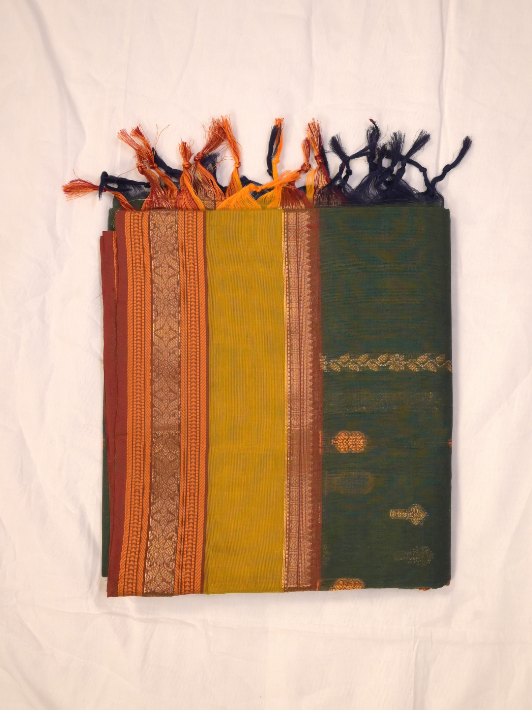 Kanchi Cotton|Green & Leaf yellow/ brown