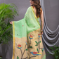 Linen Jamdani Saree With Lime Green - 027