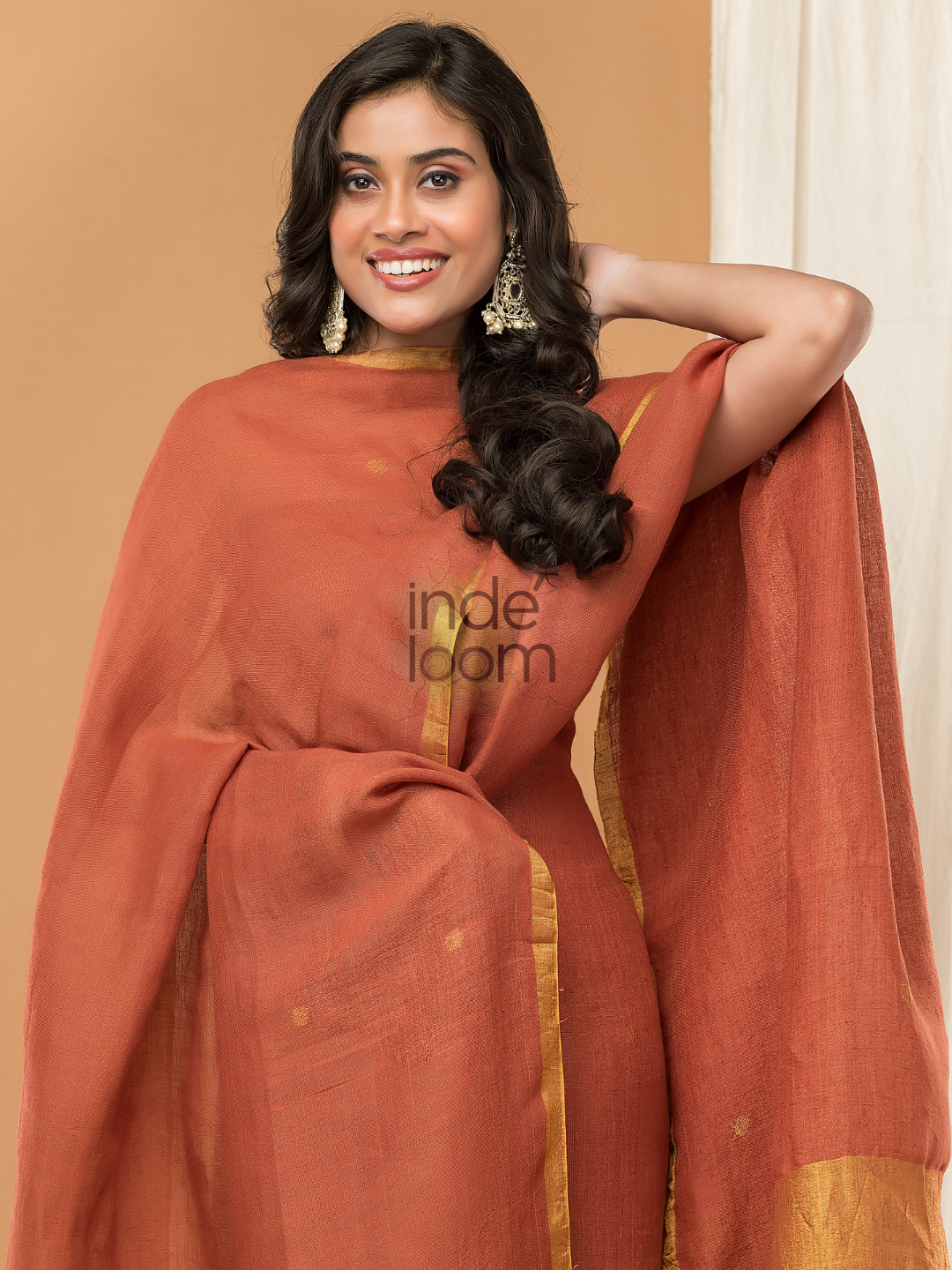 Rust Orange color Jamdani 2-Piece Set Kurti & Dupatta (UNSTITCHED) - 162