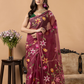 Handwoven Jamdani Muslin Silk Saree | Wine Mauve