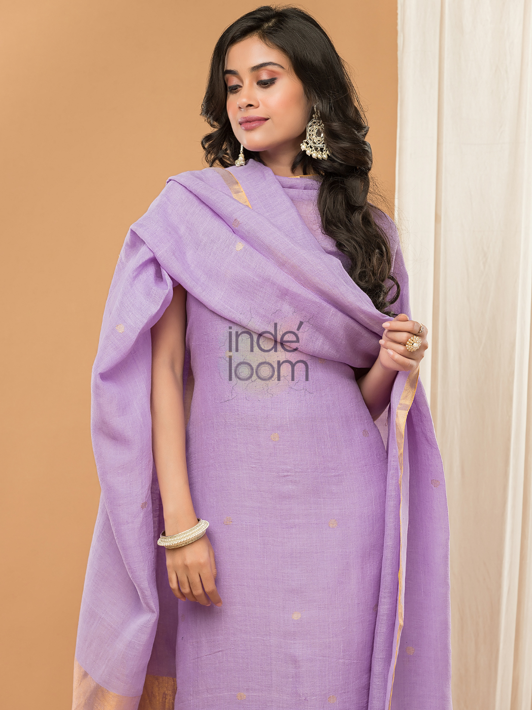 Linen Jamdani Unstitched 2-Piece Kurti  |  Plum Purple