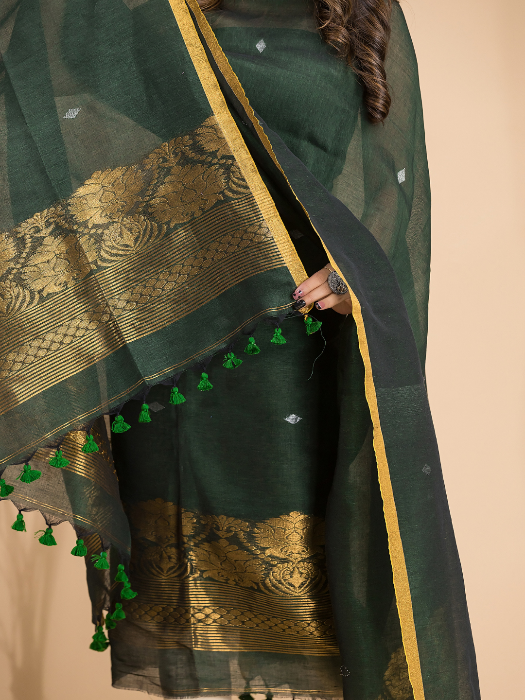 Dark Green Cotton Linen 2-Piece Set Kurti & Dupatta (UNSTITCHED) - 104