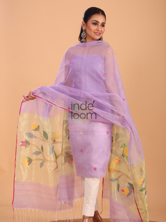 Light Purple Muslin Jamdani 2-Piece Set Kurti & Dupatta (UNSTITCHED) - 081