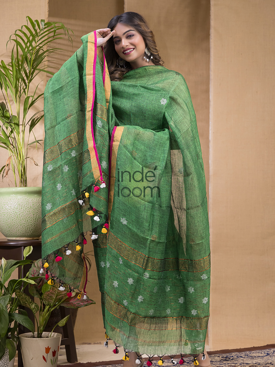 Teal Green Jamdani 2-Piece Set Kurti & Dupatta (UNSTITCHED) -614