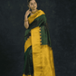 Pure handloom Korvai Silk Cotton Lakshadeepam Saree in Forest Green and Yellow Border - 111