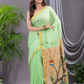 Linen Jamdani Saree With Lime Green - 027