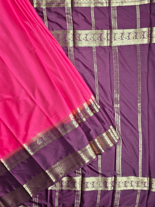 Classic Mysore Semi Silk Saree | Rani Pink