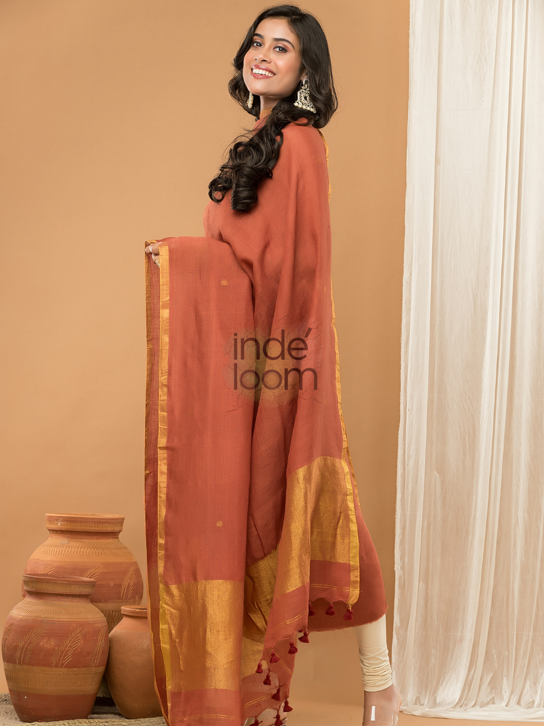 Rust Orange color Jamdani 2-Piece Set Kurti & Dupatta (UNSTITCHED) - 162