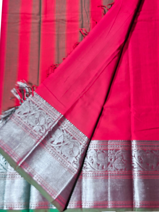 Handloom Narayanpet Cotton Saree | Rani Pink