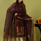 Handwoven Jamdani Linen Unstitched 2-piece Kurti | Dark Chocolate Brown