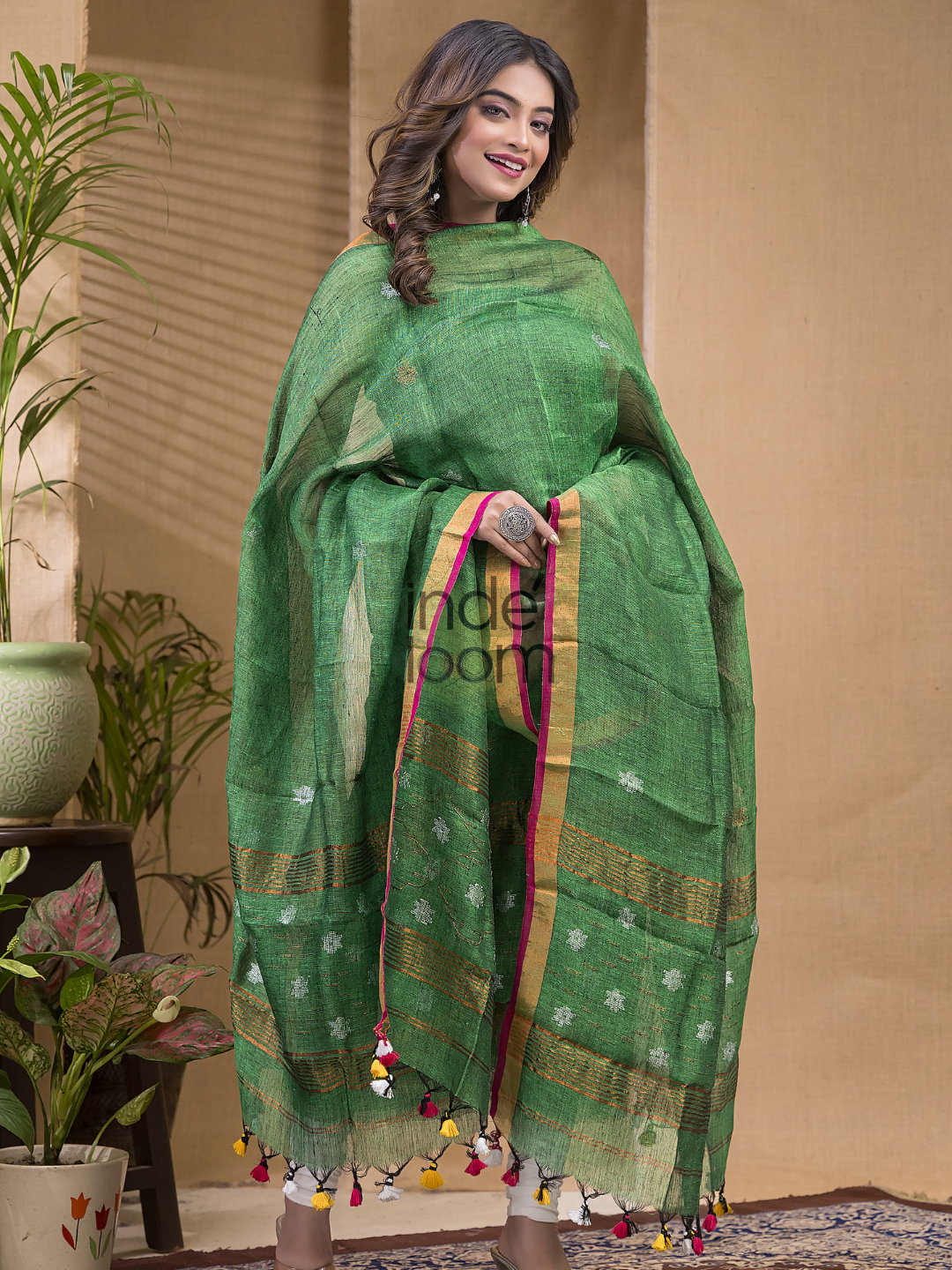 Teal Green Jamdani 2-Piece Set Kurti & Dupatta (UNSTITCHED) -614