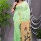 Linen Jamdani Saree With Lime Green - 027