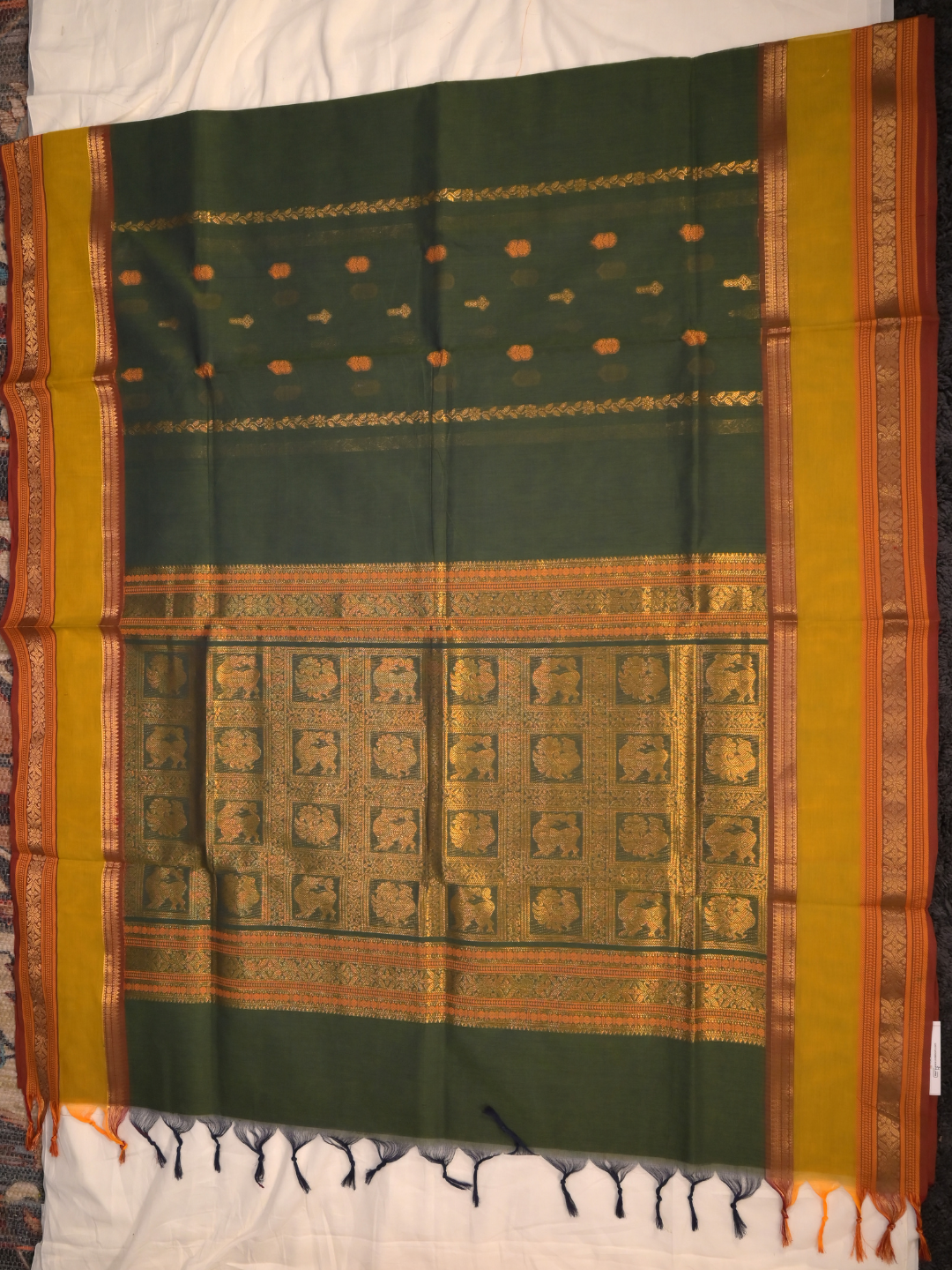 Kanchi Cotton|Green & Leaf yellow/ brown
