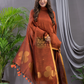 Rust Orange Cotton Linen 2-Piece Set Kurti & Dupatta (UNSTITCHED) - 125