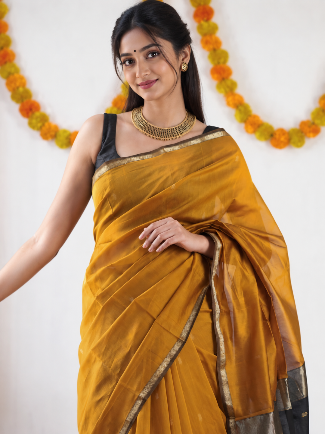 Maheshwari Silk Cotton Saree – Festive Elegance | Yellow