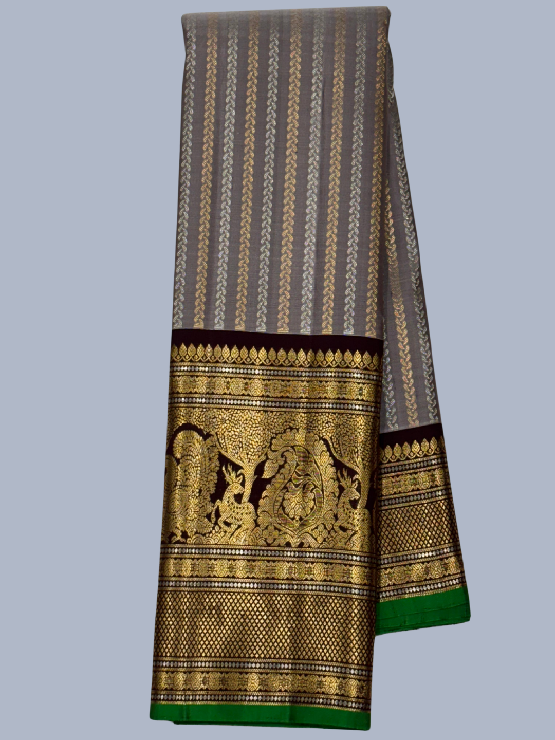 Pure Handwoven Gadwal Silk Saree Gray-203