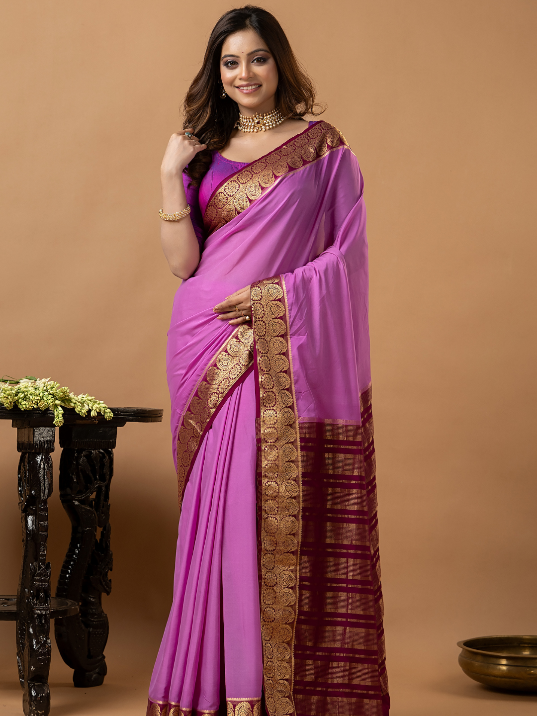 Classic Mysore Semi Silk Saree | Lavender Magenta