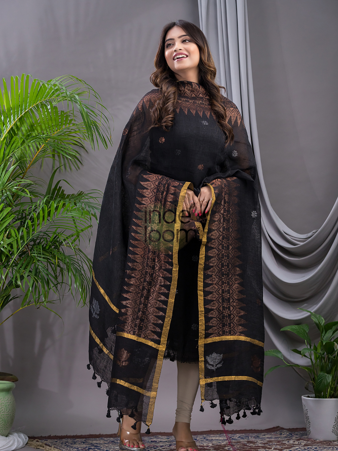 Coal Black Linen X Linen 2-Piece Set Kurti & Dupatta (UNSTITCHED) - 103