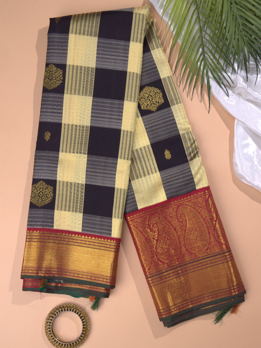 Pure Silk Mark Certified 1 Gram Gold Madras Checks Kanjeevaram Saree - 010