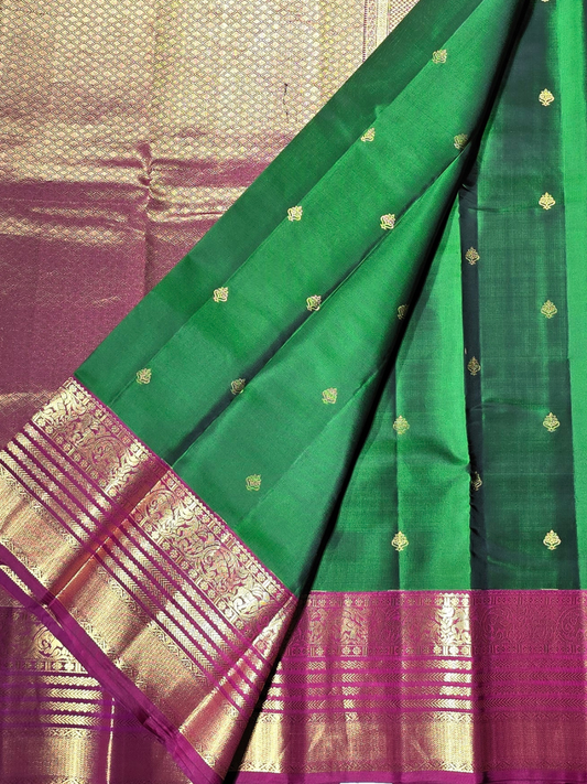 Traditional Kanjivaram Semi Silk Sarees | Emerald Green
