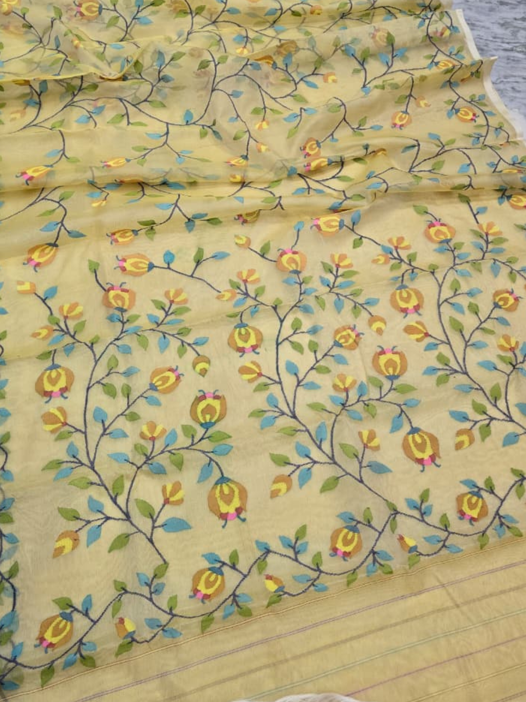 Handwoven Pure Jamdani Cotton Saree  |  Butter Yellow