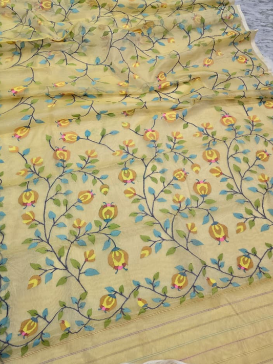 Handwoven Pure Jamdani Cotton Saree  |  Butter Yellow