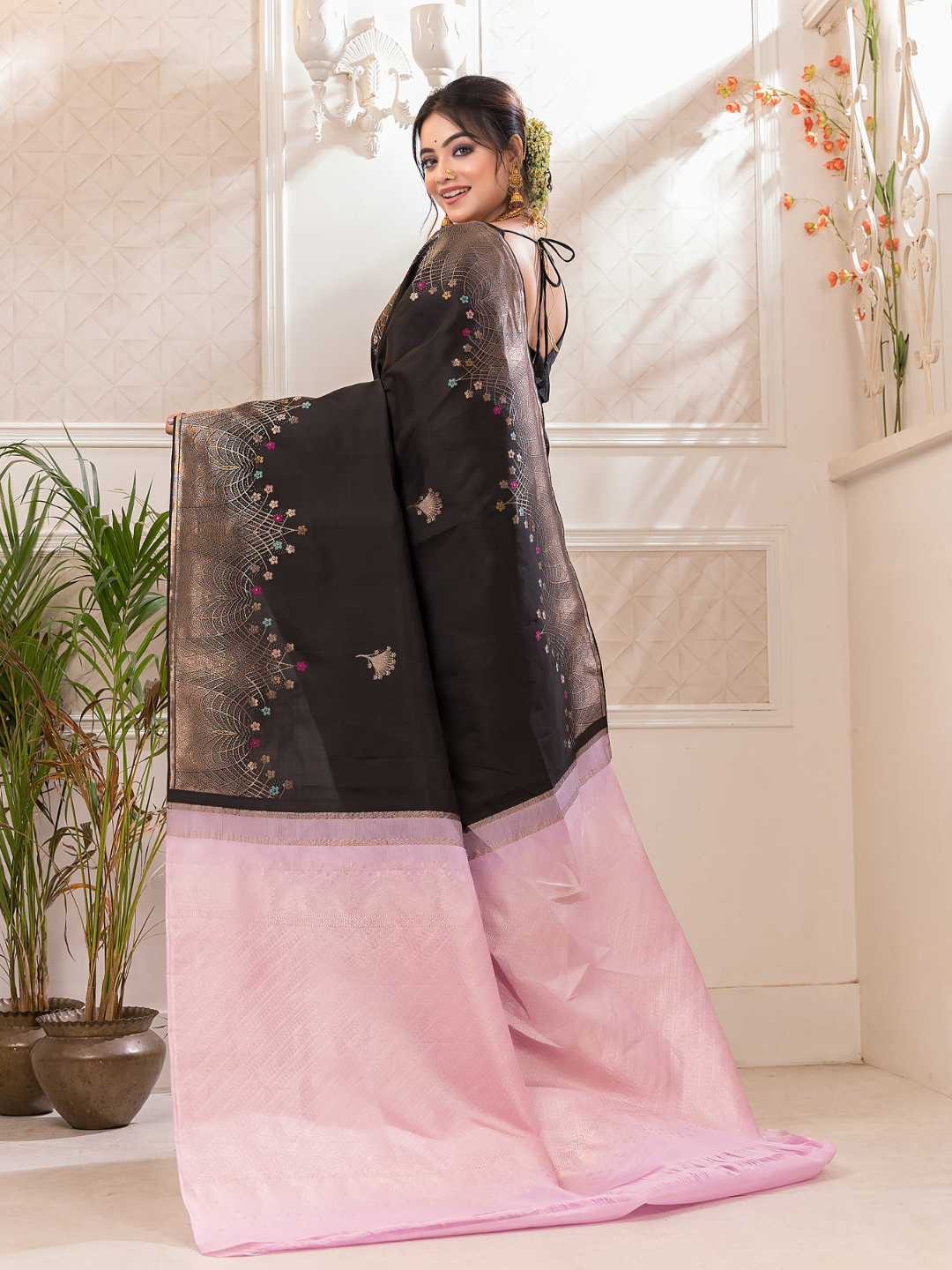 Off Black Pure Silk Mark Certified 1 Gram Gold Kanjeevaram Saree - 038