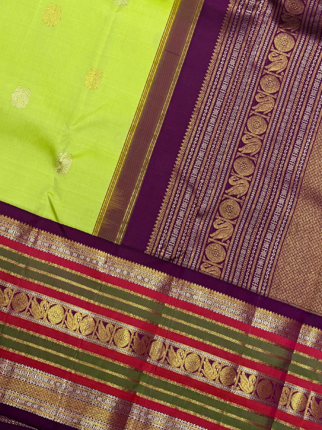 Handwoven Pure Gadwal Silk Saree  |  Parrot Green