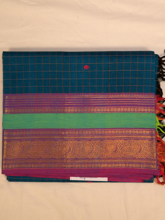 Kanchi Cotton|Aqua Blue & Purple