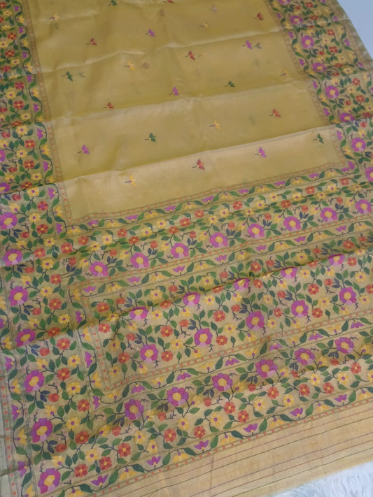 Handwoven Pure Jamdani Silk Saree  |  Honey Yellow