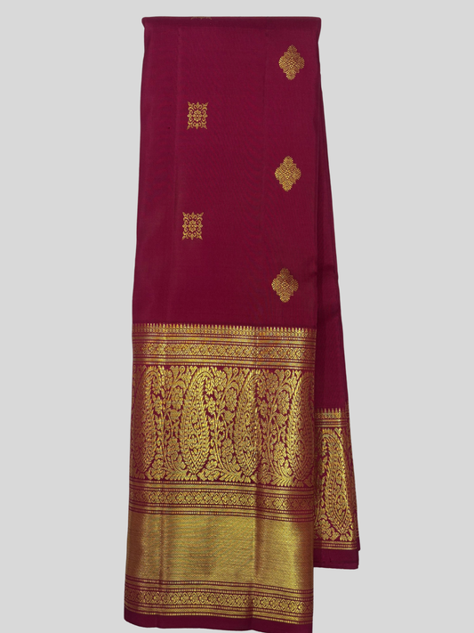 Pure Handwoven Gadwal Silk Saree With Dark Red  - 011