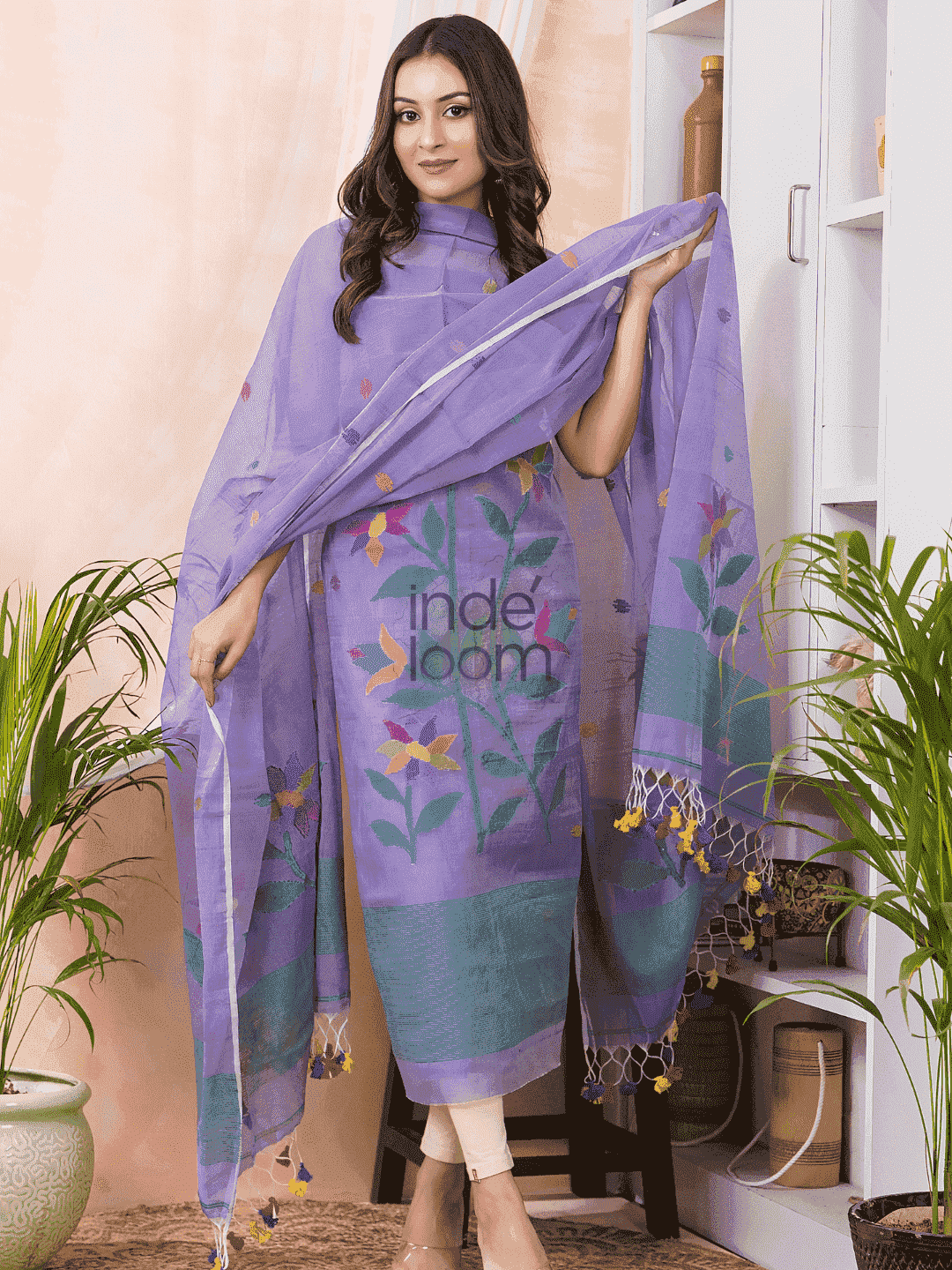 Pale Purple Jamdani 2-Piece Set Kurti & Dupatta (UNSTITCHED) -470