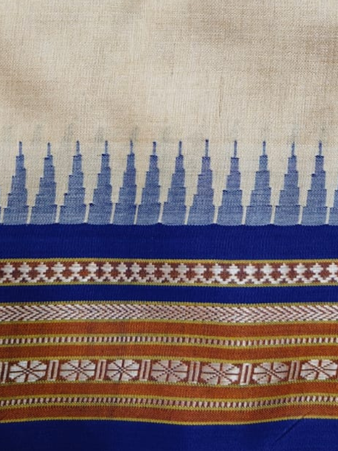 Handwoven Pure Vidarbha Tussar Silk Saree | Ocean Blue and Orange