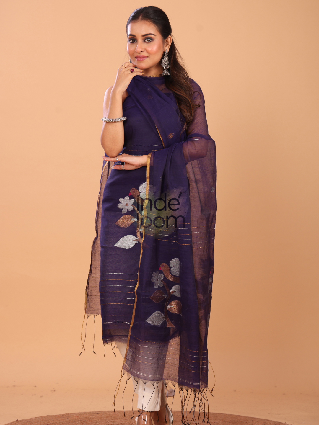 Grape Purple Muslin Jamdani 2-Piece Set Kurti & Dupatta (UNSTITCHED) - 083