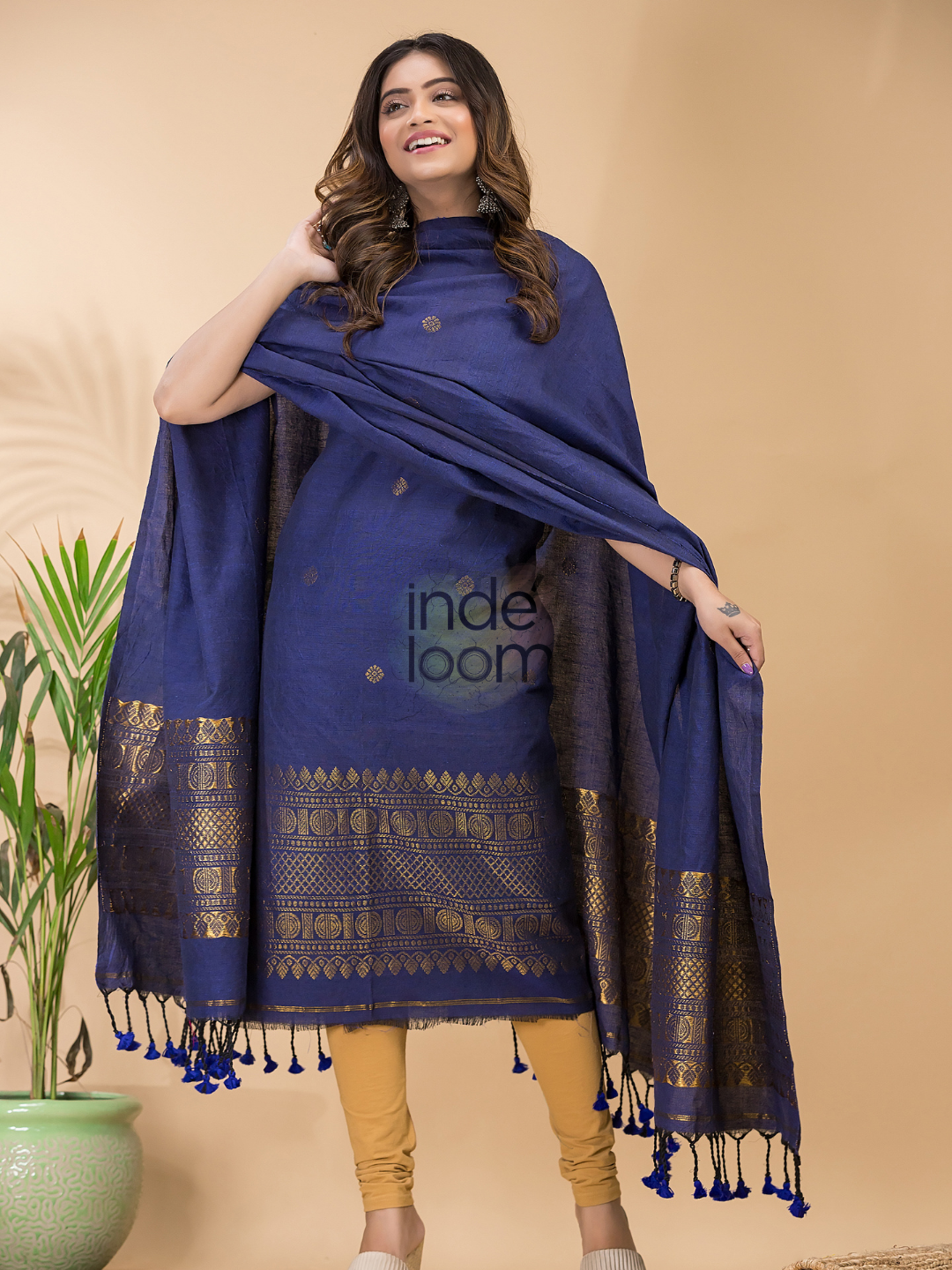 Dark Purpule Organic Linen 2-Piece Set Kurti & Dupatta (UNSTITCHED) - 072