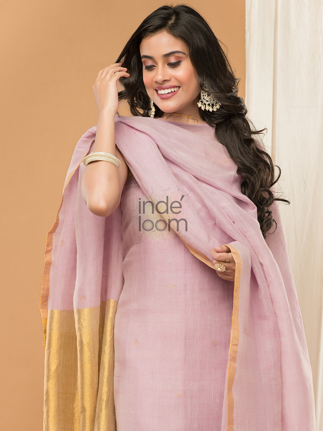 Linen Jamdani Unstitched 2-Piece Kurti  |  Blush Pink