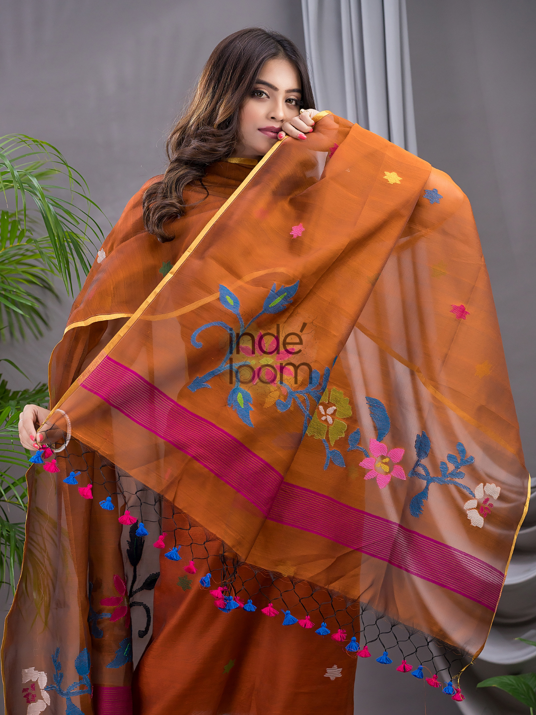 Alloy Orange Cotton Silk Jamdani 2-Piece Set Kurti & Dupatta (UNSTITCHED) - 126